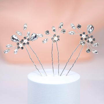 Swarovski Crystal Bridal Hair Pins - Flower And Pearl Garden Of Heaven - Set of 3